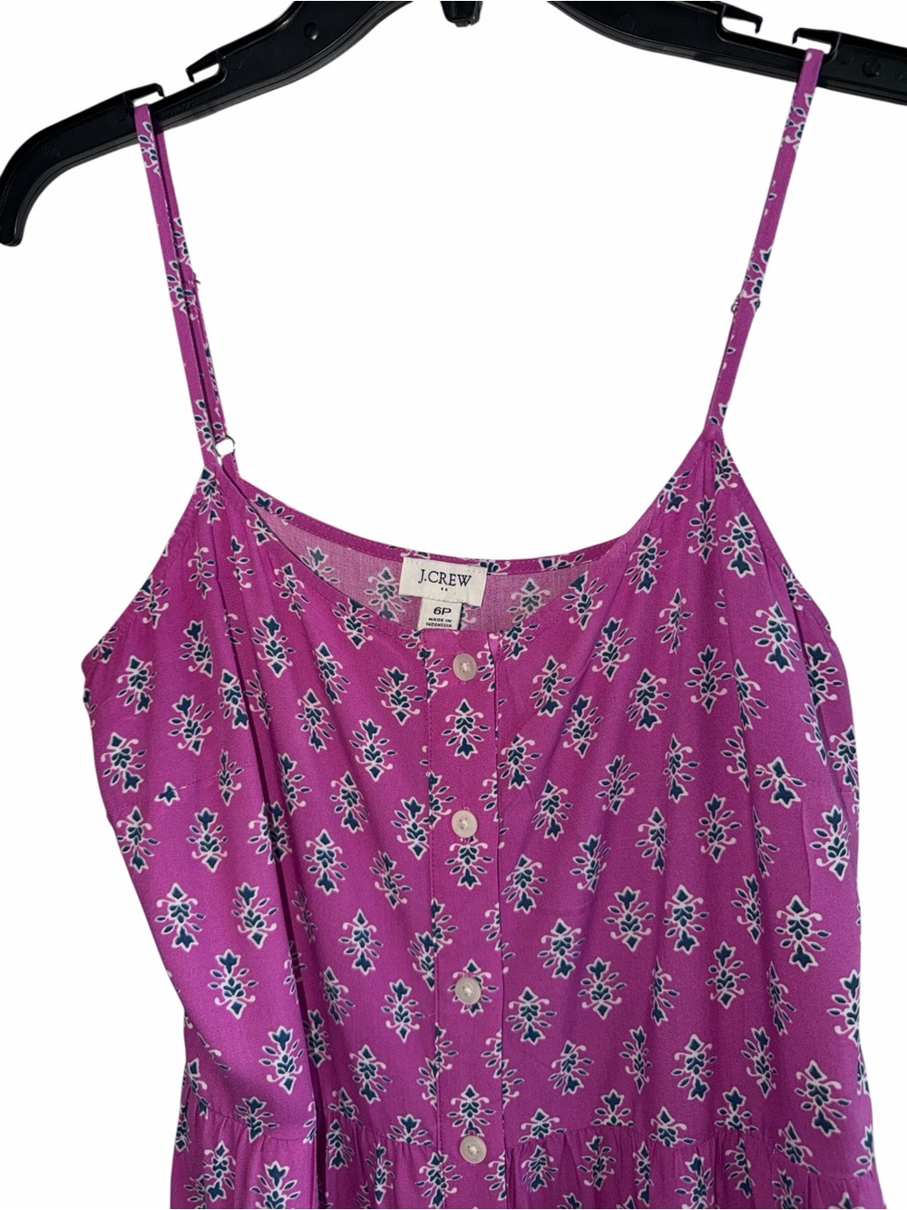J. Crew Strappy Tiered Midi Dress in 'Festive Pink Baltic Blue' Size 6P - Picture 4 of 9